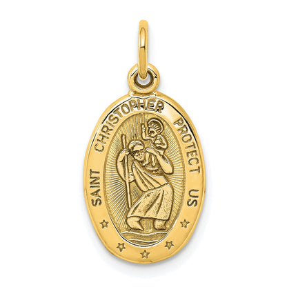 10K Yellow Gold Solid Satin Polished St. Christopher Pendant
