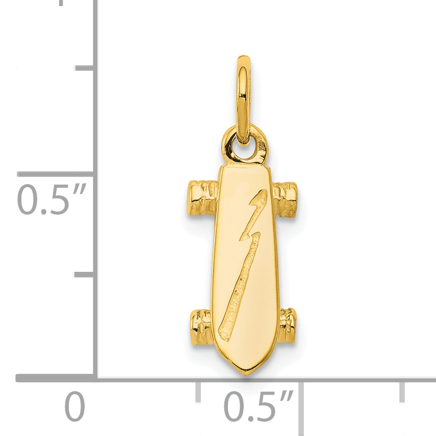 10K Yellow Gold Solid 3-D Skateboard Charm