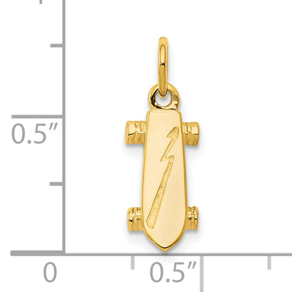 10K Yellow Gold Solid 3-D Skateboard Charm