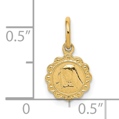 10K Yellow Gold Solid Satin Polished Our Lady Of Sorrows Disc Pendant