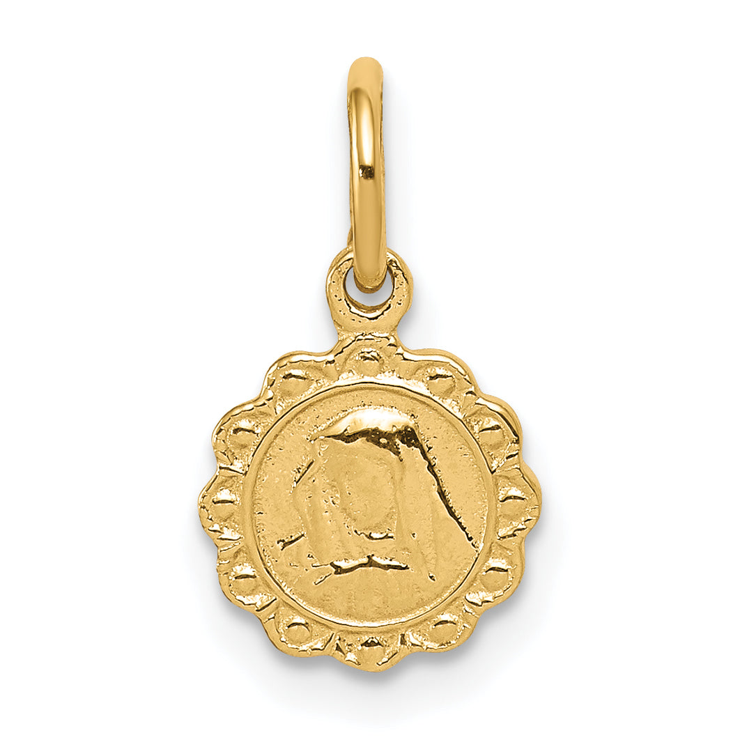 10K Yellow Gold Solid Satin Polished Our Lady Of Sorrows Disc Pendant