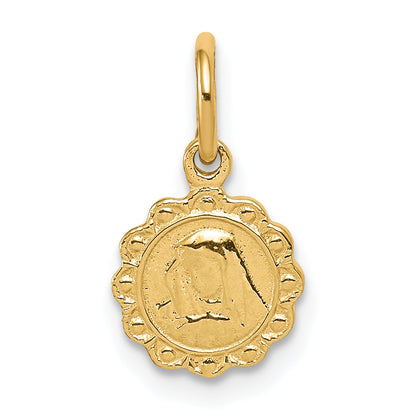 10K Yellow Gold Solid Satin Polished Our Lady Of Sorrows Disc Pendant