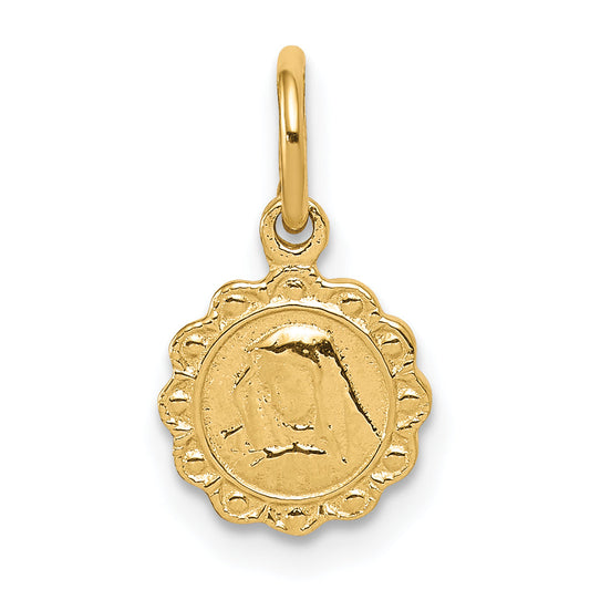 10K Yellow Gold Solid Satin Polished Our Lady Of Sorrows Disc Pendant