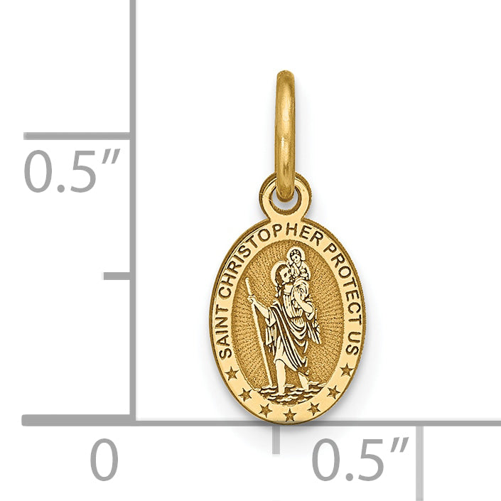10K Yellow Gold Solid Satin Polished St. Christopher Pendant