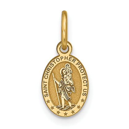 10K Yellow Gold Solid Satin Polished St. Christopher Pendant