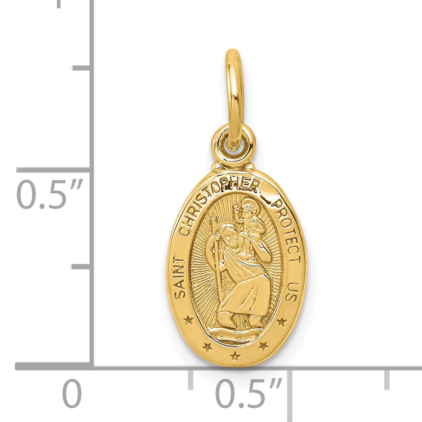 10K Yellow Gold Solid Satin Polished St. Christopher Pendant