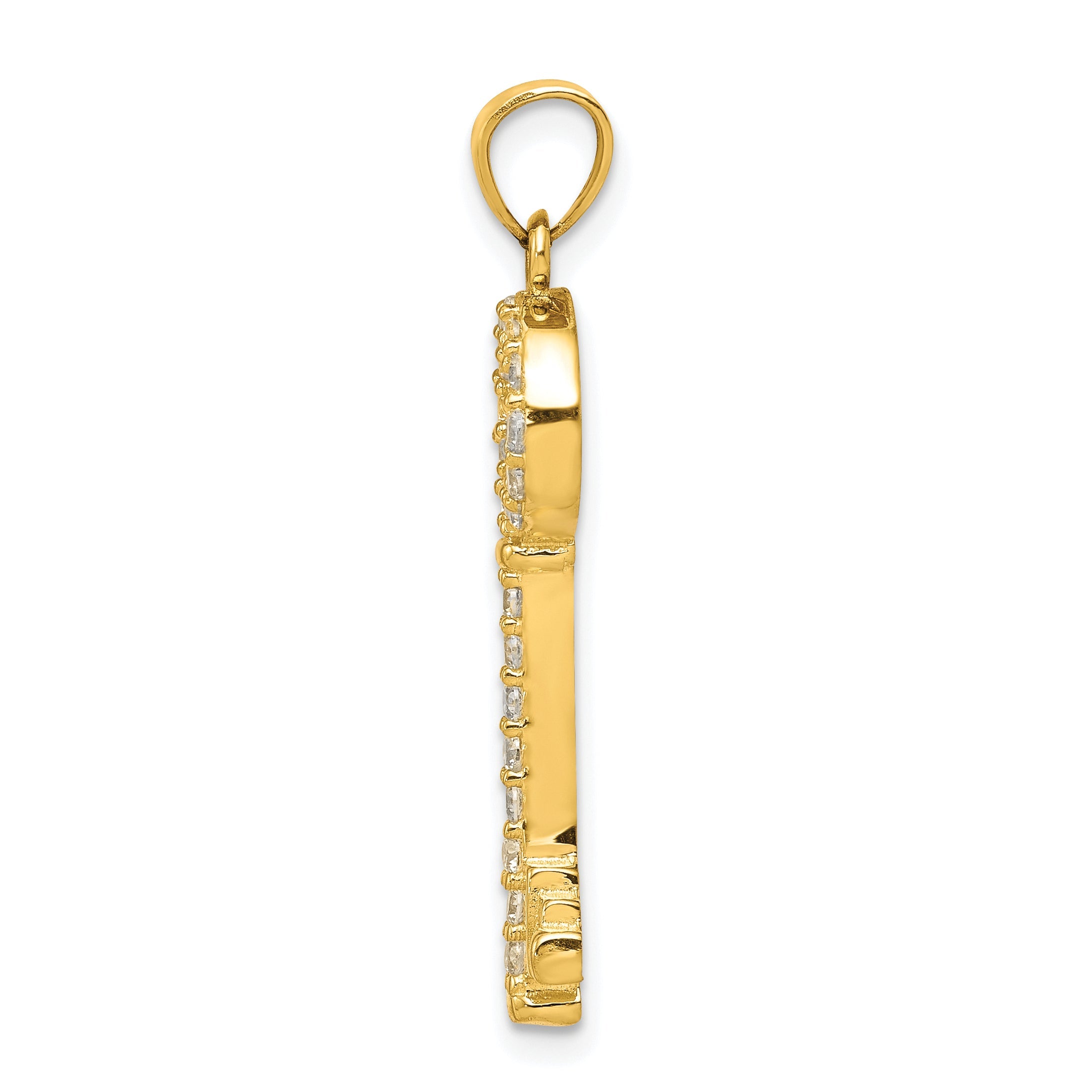 10K Yellow Gold Cz Key Pendant