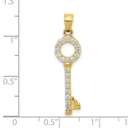 10K Yellow Gold Cz Key Pendant