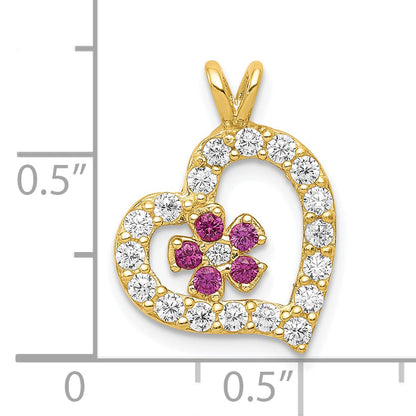 10K Yellow Gold Cz Heart & Flower Pendant