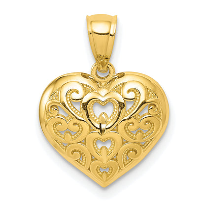 10K Yellow Gold Diamond-Cut Heart Charm
