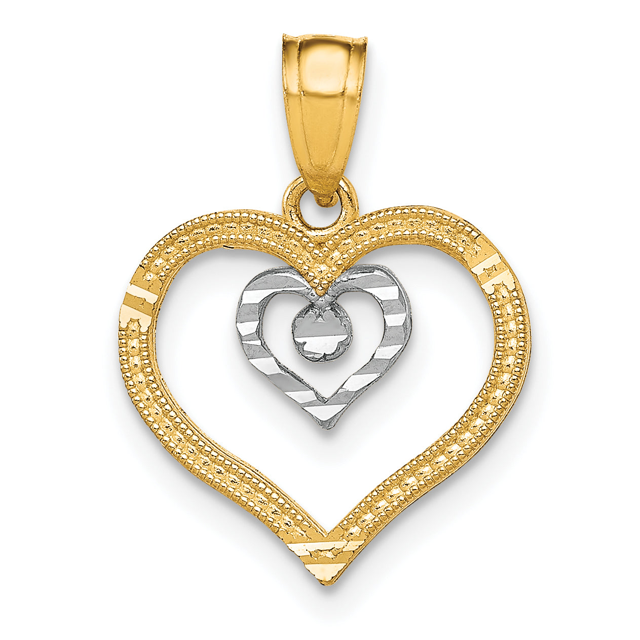 10K Yellow W/Rhodium Heart Charm