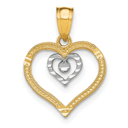 10K Yellow W/Rhodium Heart Charm