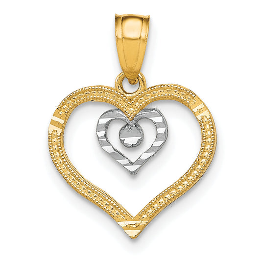 10K Yellow W/Rhodium Heart Charm