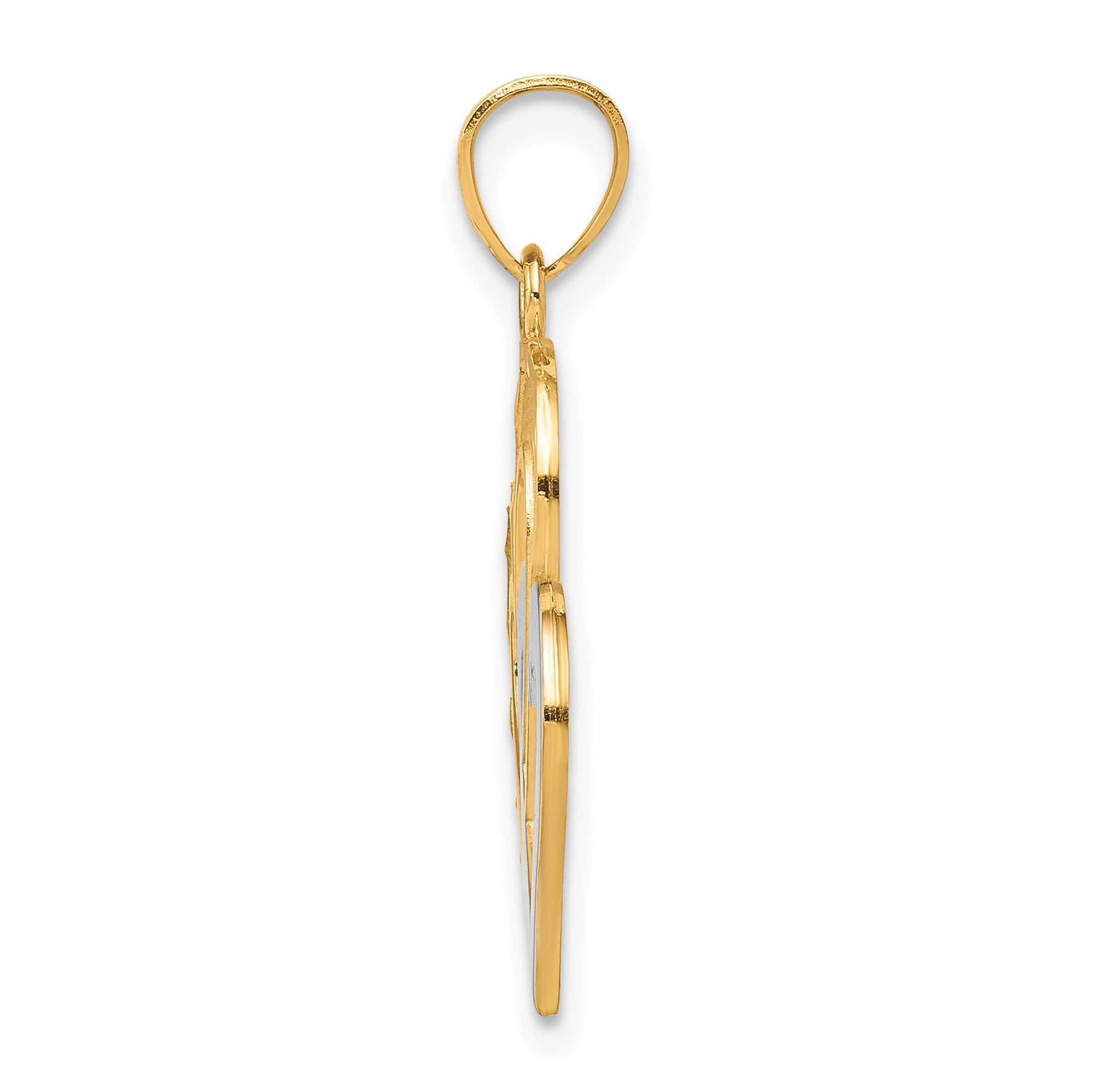 10K Yellow W/Rhodium Double Heart Pendant