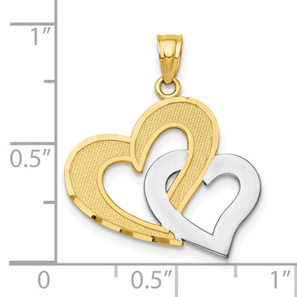 10K Yellow W/Rhodium Double Heart Pendant