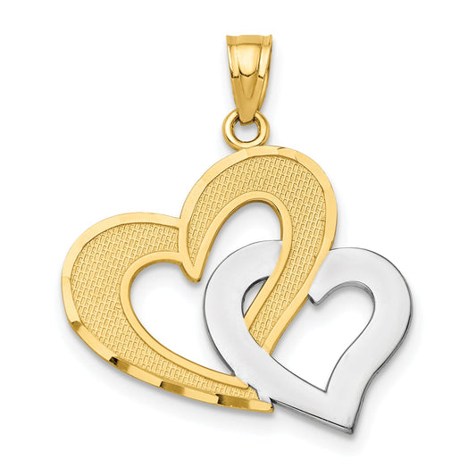 10K Yellow W/Rhodium Double Heart Pendant
