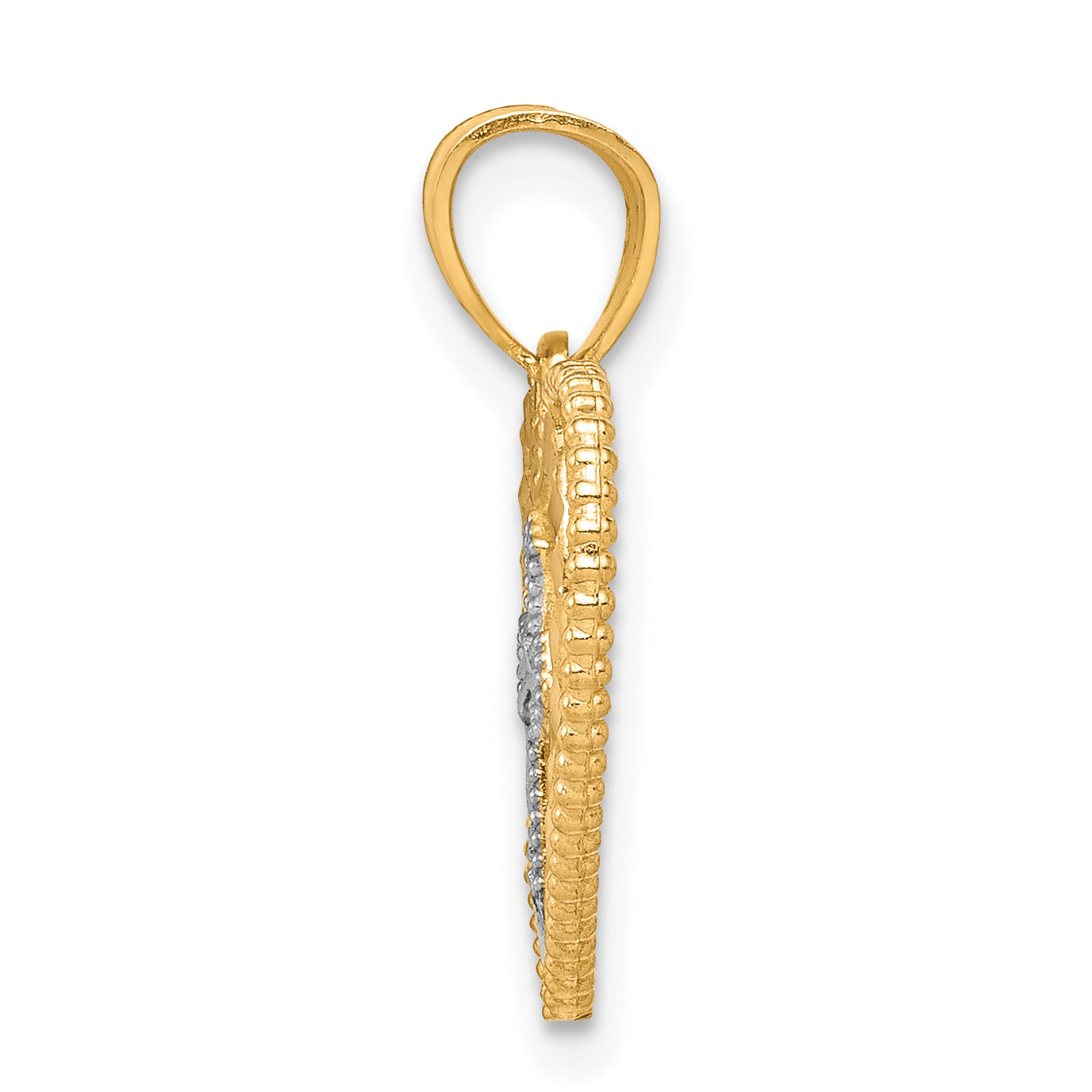 10K Yellow W/Rhodium W/ Rhodium Heart W/Cross Charm