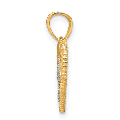 10K Yellow W/Rhodium W/ Rhodium Heart W/Cross Charm