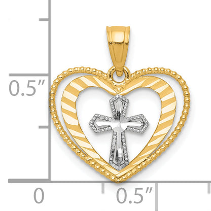 10K Yellow W/Rhodium W/ Rhodium Heart W/Cross Charm