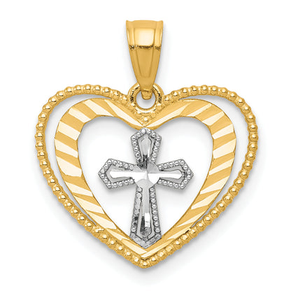 10K Yellow W/Rhodium W/ Rhodium Heart W/Cross Charm