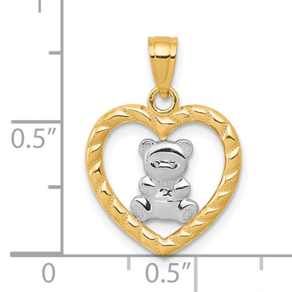 10K Yellow W/Rhodium Teddy Bear Heart Charm