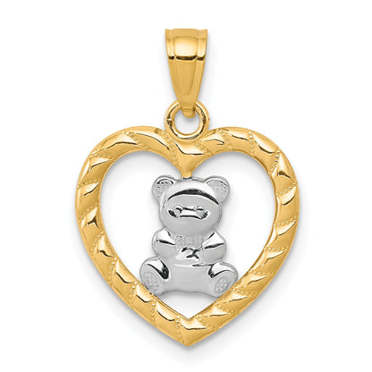 10K Yellow W/Rhodium Teddy Bear Heart Charm