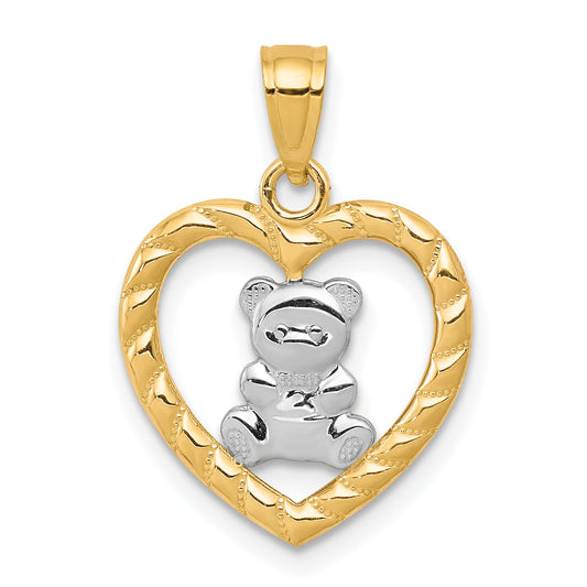 10K Yellow W/Rhodium Teddy Bear Heart Charm