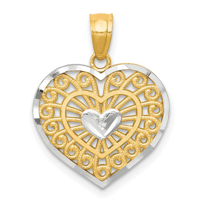 10K Yellow W/Rhodium Heart Charm