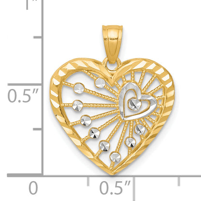 10K Yellow W/Rhodium Heart Charm