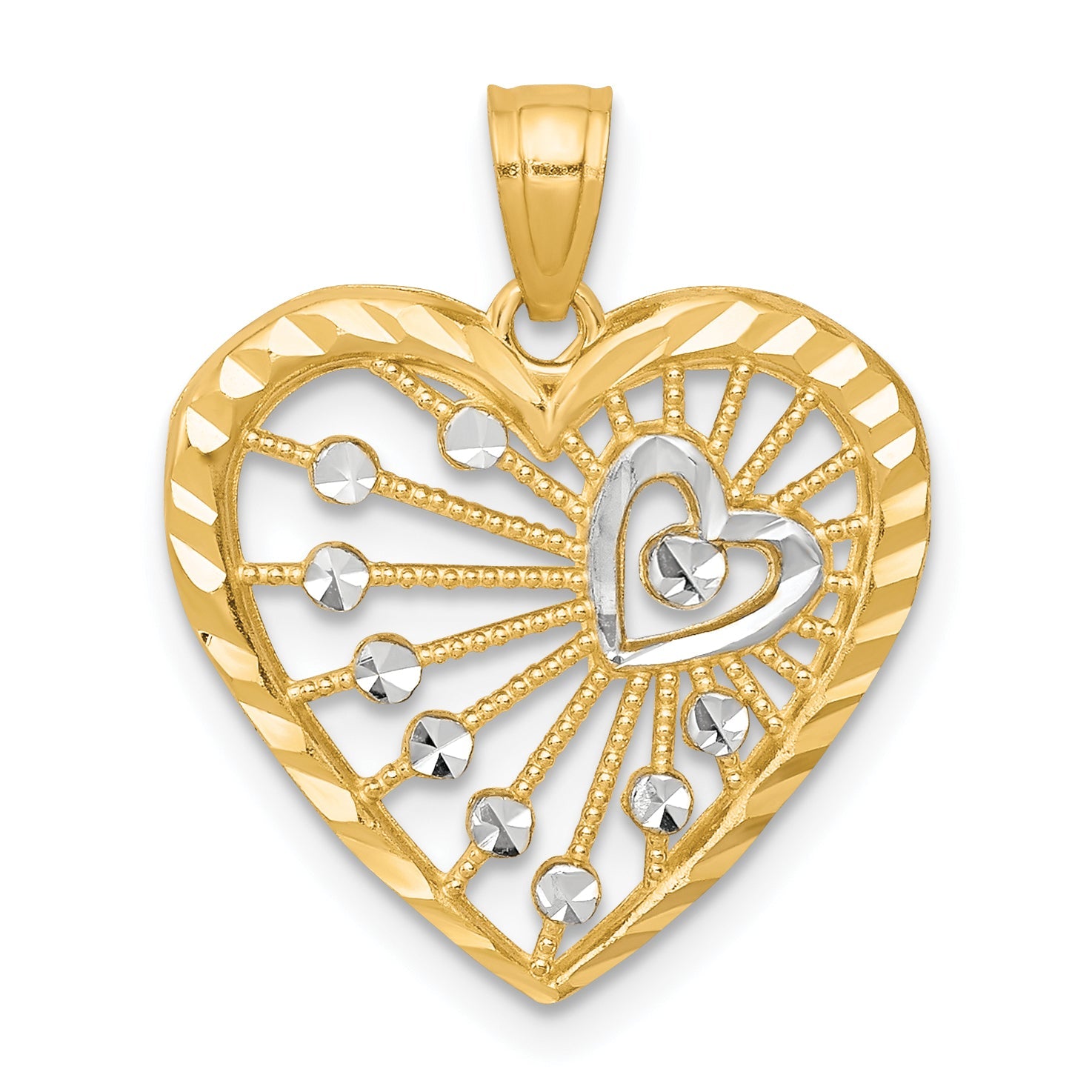 10K Yellow W/Rhodium Heart Charm