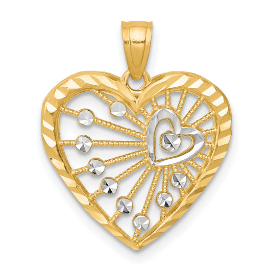 10K Yellow W/Rhodium Heart Charm