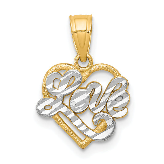 10K Yellow W/Rhodium W/ Rhodium Love Heart Charm