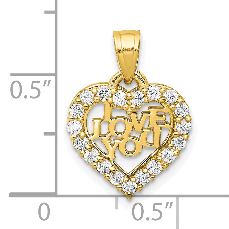 10K Yellow Gold Small Cz I Love You Heart Charm