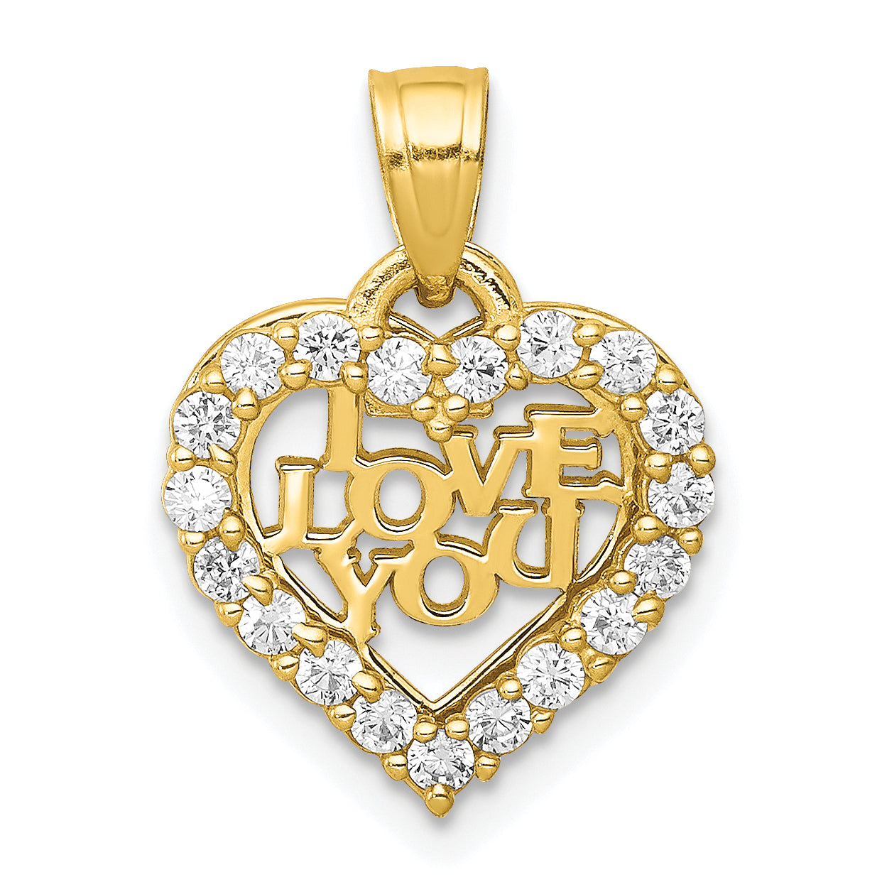 10K Yellow Gold Small Cz I Love You Heart Charm