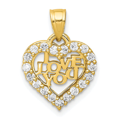 10K Yellow Gold Small Cz I Love You Heart Charm