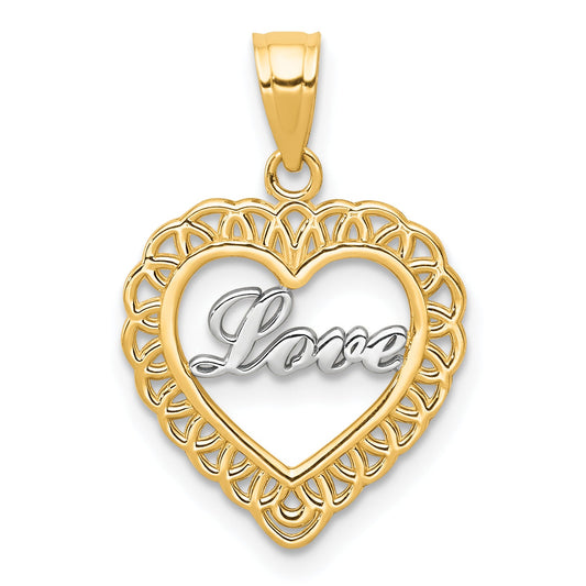 10K Yellow W/Rhodium W/ Rhodium Love Heart Charm