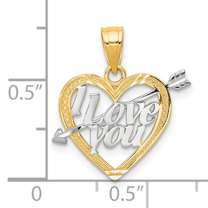 10K Yellow W/Rhodium W/ Rhodium I Love You Heart Charm
