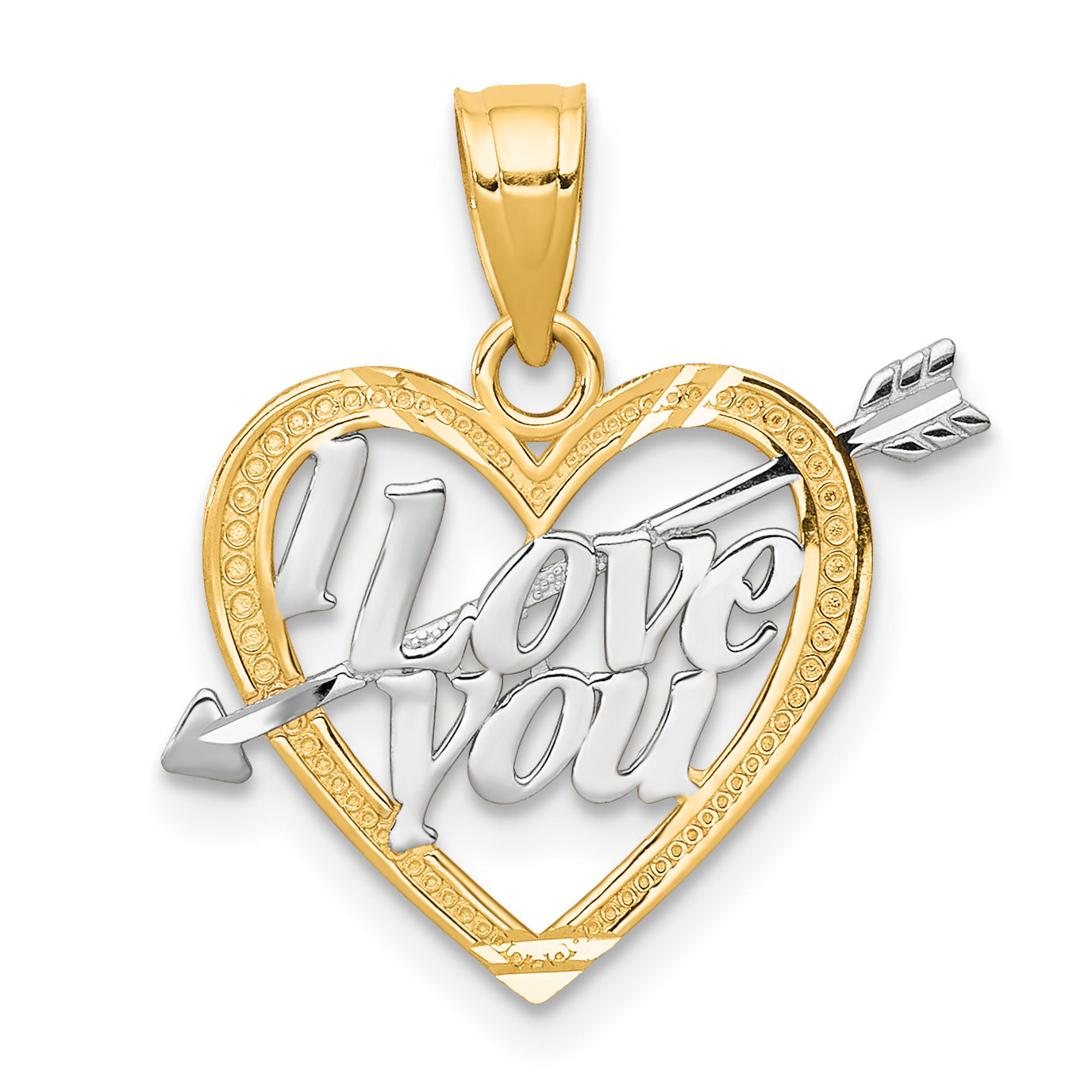 10K Yellow W/Rhodium W/ Rhodium I Love You Heart Charm