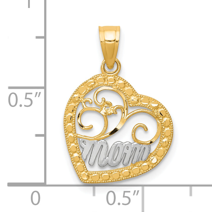 10K Yellow W/Rhodium & Rhodium Mom Heart Charm