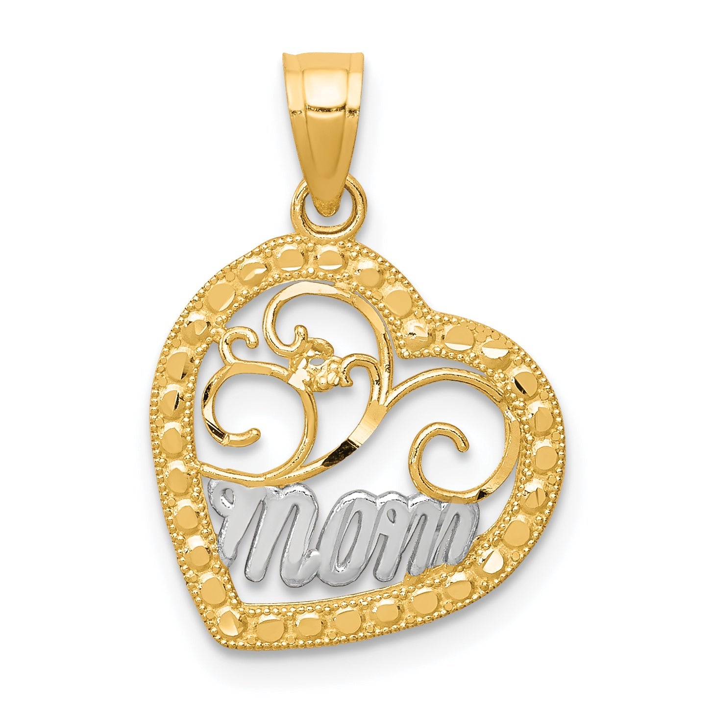 10K Yellow W/Rhodium & Rhodium Mom Heart Charm