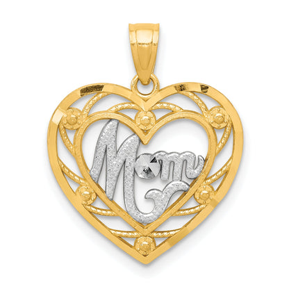 10K Yellow W/Rhodium & Rhodium Mom Heart Charm