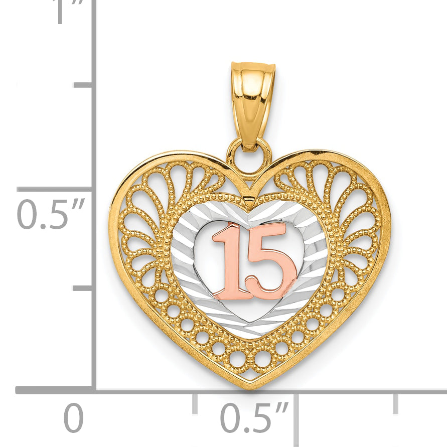 10K Two-Tone W/White Rhodium 15 Heart Pendant