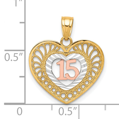 10K Two-Tone W/White Rhodium 15 Heart Pendant