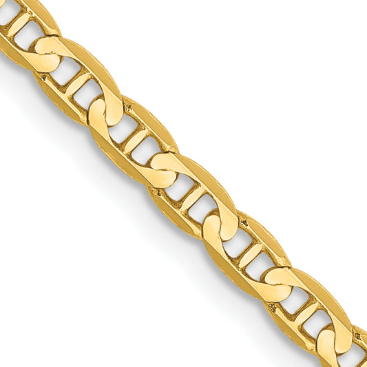 16 Inch 10K Yellow Gold 3mm Concave Anchor Chain Necklace