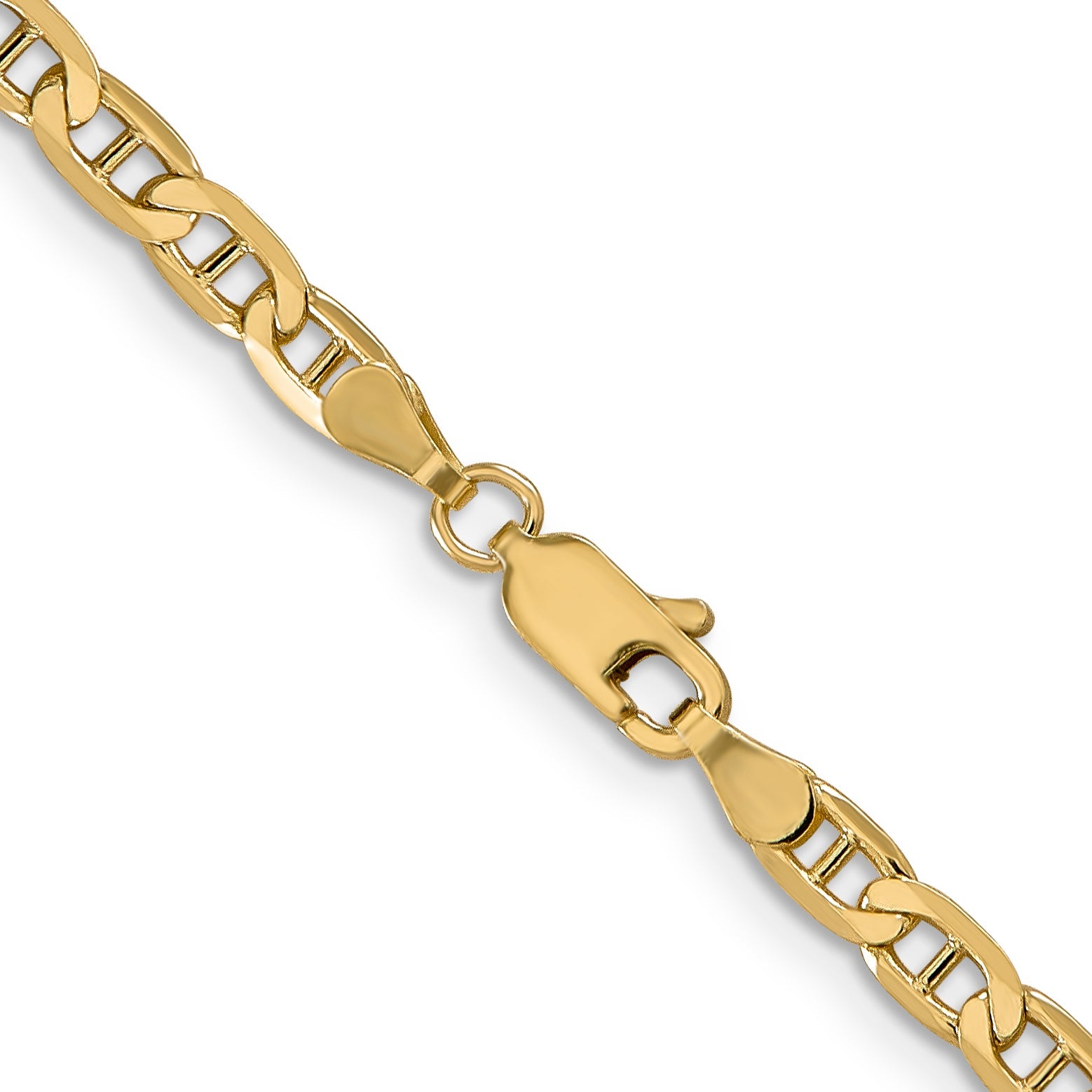 2 Inch 10K Yellow Gold 3.75mm Concave Anchor Chain Necklace