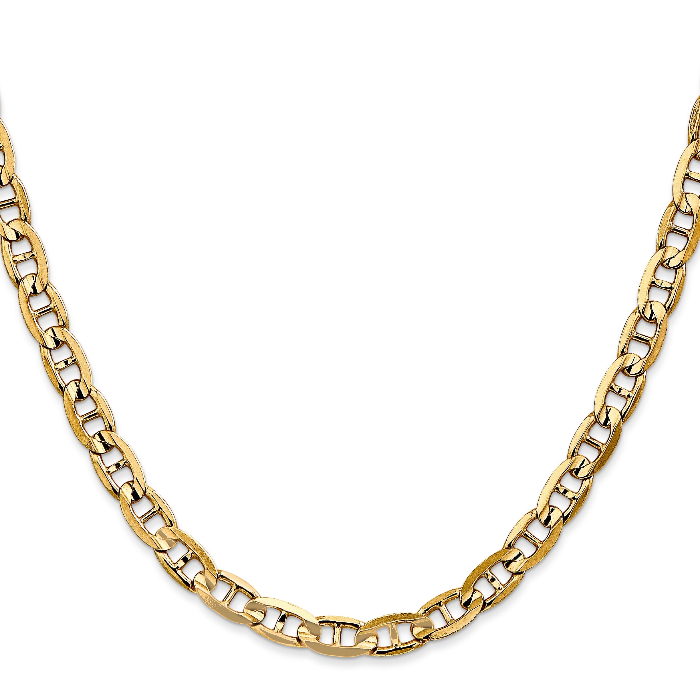 24 Inch 10K Yellow Gold 10K 5.25mm Concave Anchor Chain Necklace