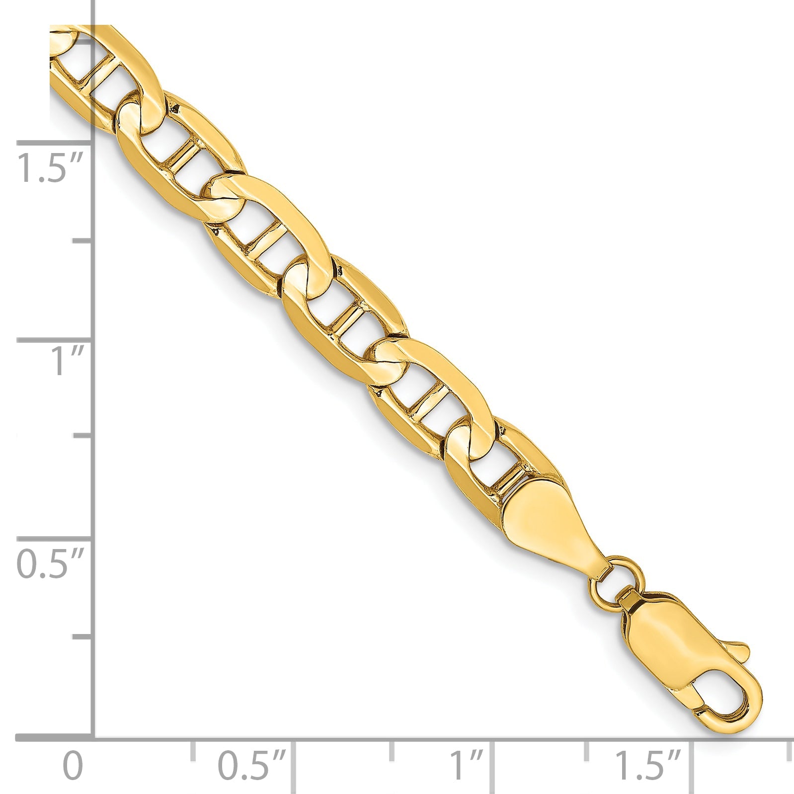 7 Inch 10K Yellow Gold 10K 5.25mm Concave Anchor Chain Bracelet