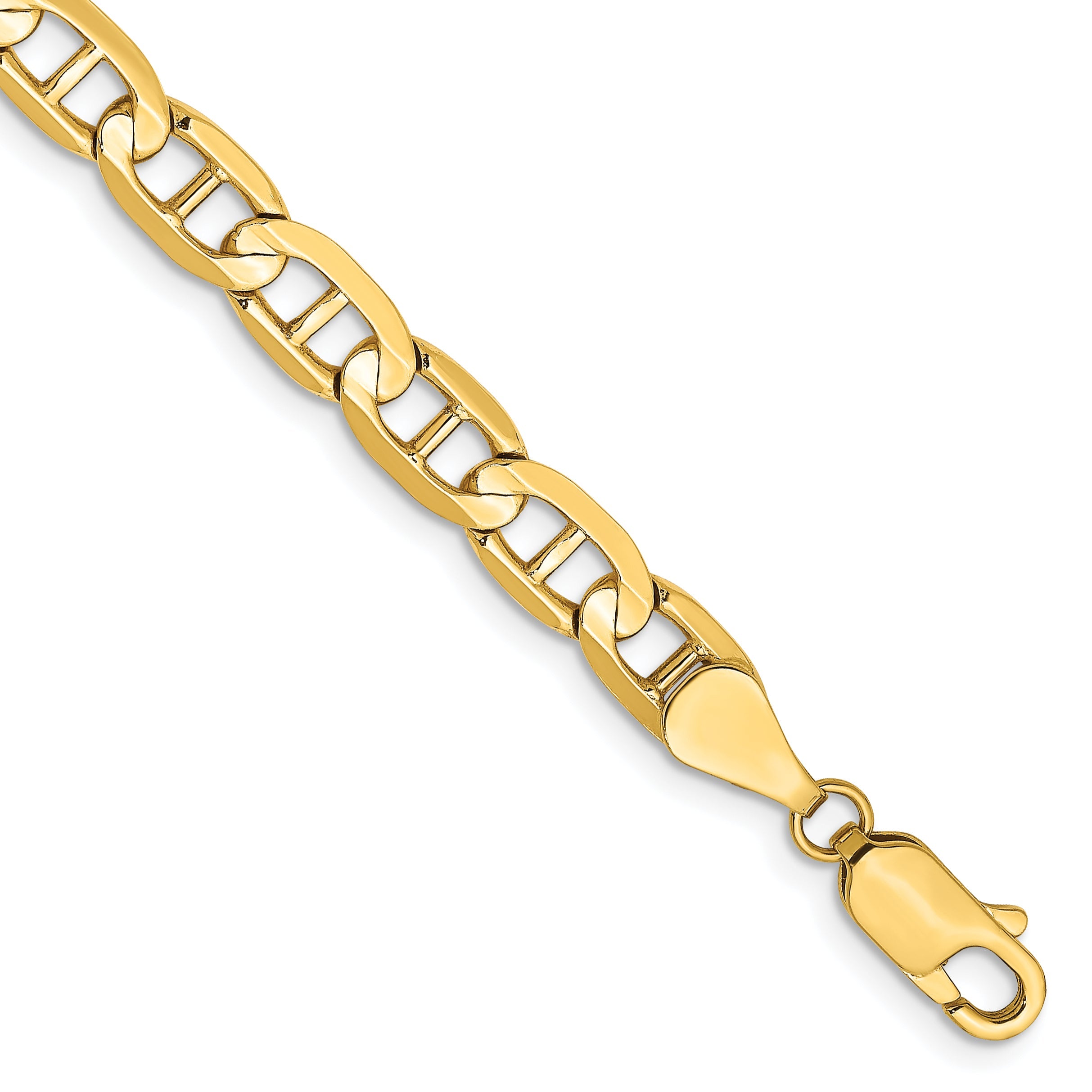 8 Inch 10K Yellow Gold 10K 5.25mm Concave Anchor Chain Bracelet