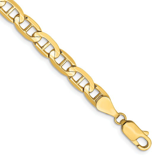 9 Inch 10K Yellow Gold 10K 5.25mm Concave Anchor Chain Bracelet