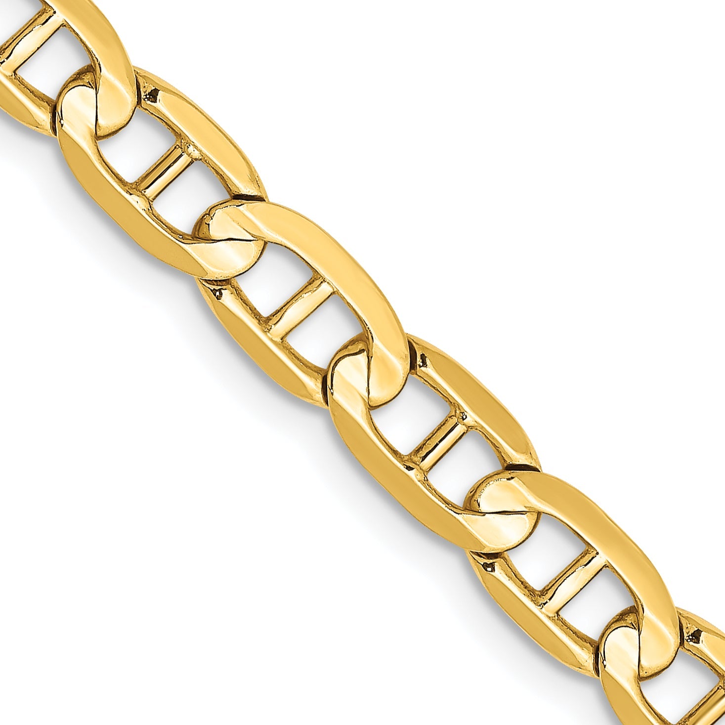 24 Inch 10K Yellow Gold 10K 5.25mm Concave Anchor Chain Necklace